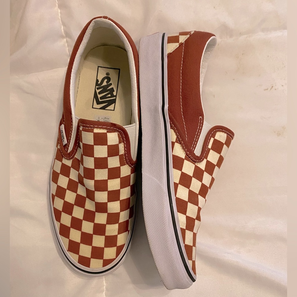 Womens Burnt/Rust Orange Checkered Vans size 7.5